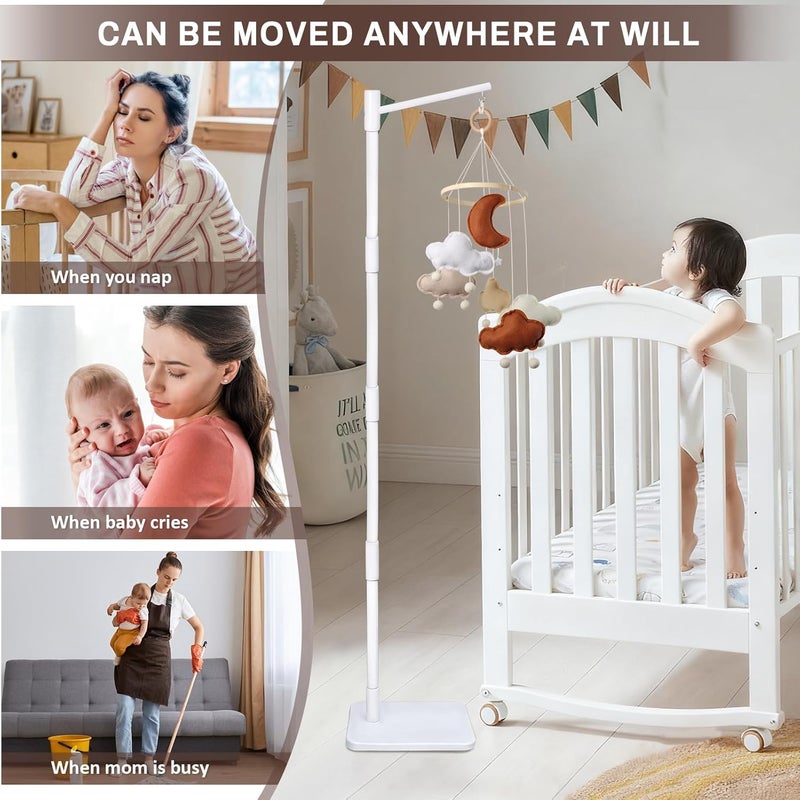 EBINGMIMA White Floor-Standing Crib Mobile Arm - 65" Baby Mobile Stand for Crib - Mobile Arm for Crib - 100% Beech Wood - Adjustable Mobile Hanger with Anti-Tip Base - Easy Assembly - Modern Nursery Decor - Image 3